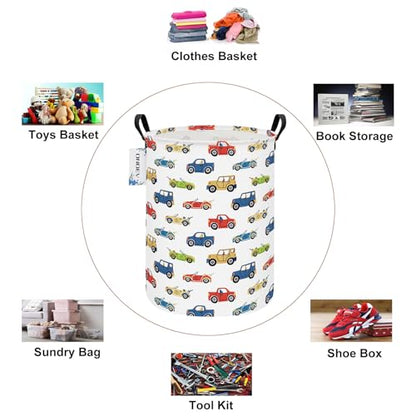 Round Collapsible Cartoon Car Laundry Hamper for Adults and Kids - color: Round Racing Car