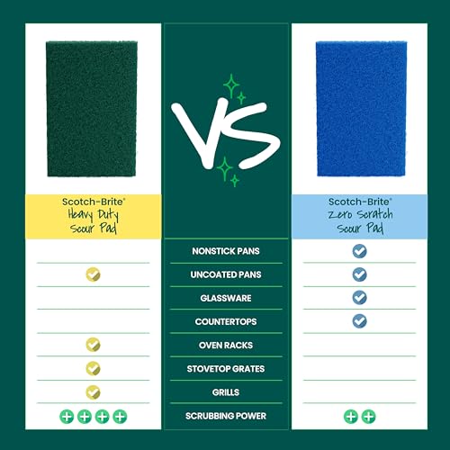 Scotch-Brite Heavy Duty Scouring Pad,Dish Scrubber for Kitchen + Outdoor,8 Scrub Pads for Uncoated Pots and Pans,Cast Iron Cooktops,Grill Grates,Oven Racks,& BBQ,Durable,Long-Lasting,(Pack of 12) - size: 8 Pads (Pack of 12)