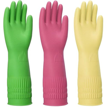 Rubber Gloves for Cleaning – 3 Pairs Reusable Gloves for Dishwashing, Kitchen and Household Tasks, 15-Inch Long (Regular Style, Large (Fits Medium Hands)) - size: Large (Fits Medium Hands), style: Regular Style