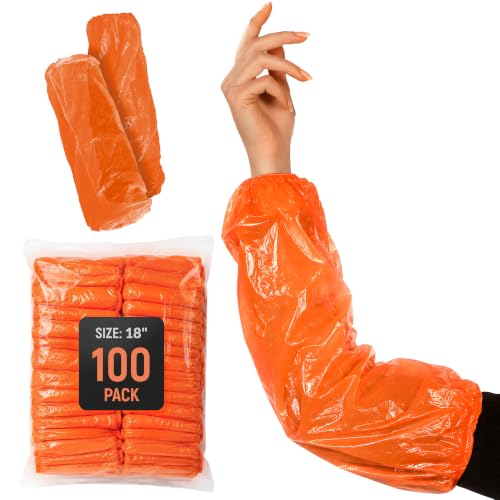 ABC PACK & SUPPLY Disposable Arm Sleeves, 18 Inch PE Arm Covers, Sleeve Covers with Elastic Ends for Food Processing - color: Orange, size: 100 Pack