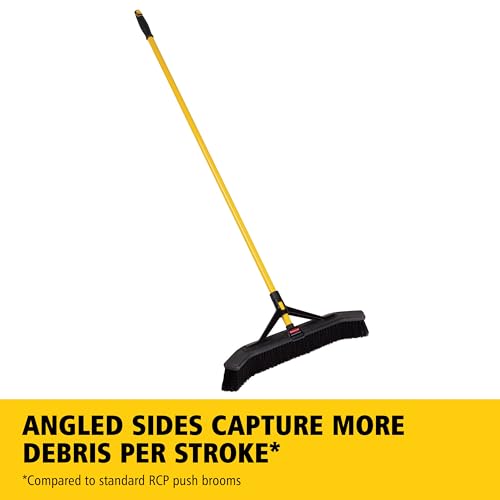 Rubbermaid Commercial Products Maximizer 36" Push to Center Push Broom Polypropylene Fill Black Angled Sides Medium Bristles for Indoor/Outdoor Multi-Surface Use - style: 36" Multi-Purpose Pushbroom