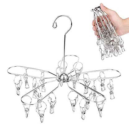Foldable Clothes Drying Rack Stainless Steel Clothes Drying Hanger with 20 Clips, Laundry Hanging Dryer for Underwear, Sock, Bra, Lingerie, Hat, Scarf, Gloves, Diapers, Towels, Baby Clothes - size: 20 Clips (1-Pack)
