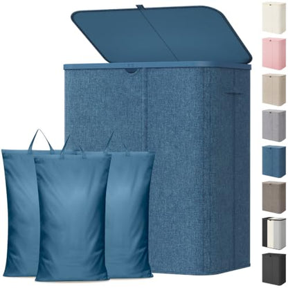 Lifewit 185L 3 Section Laundry Hamper with Lid, Laundry Basket, Dark Blue - color: Dark Blue, size: 185L