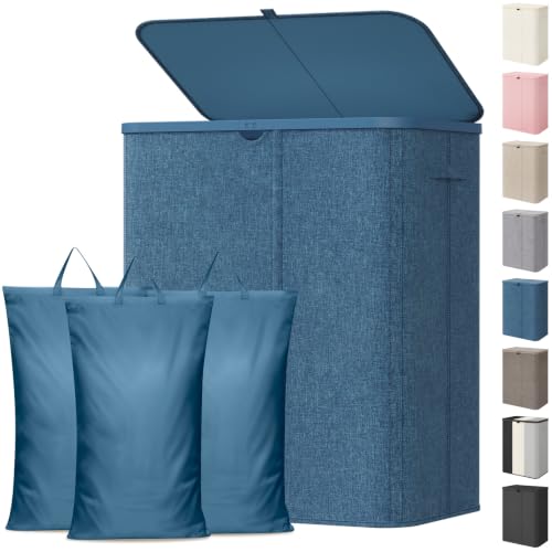 Lifewit 185L 3 Section Laundry Hamper with Lid, Laundry Basket, Dark Blue - color: Dark Blue, size: 185L