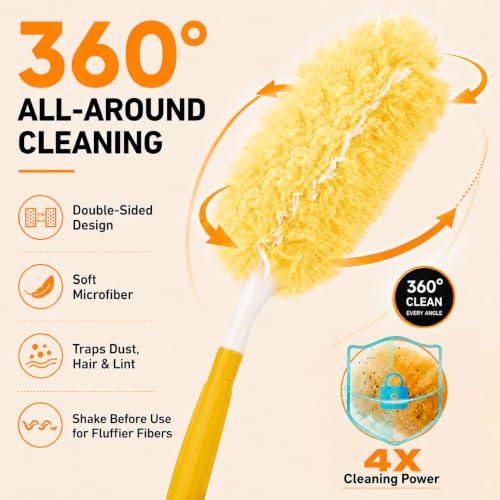 Duster Refills for Swiffer Duster, 50 Count Heavy Duty 2 Side 360° Dusters Refill Kit with 1 Handle, 4X Microfibers, Disposable Multi-Surface Duster for Cleaning Furniture Blinds Ceiling Fan - color: 50 Refills & 1 Short Handle