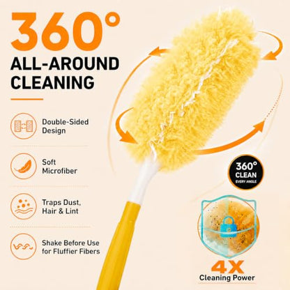 Duster Refills for Swiffer Duster, 50 Count Heavy Duty 2 Side 360° Dusters Refill Kit with 1 Handle, 4X Microfibers, Disposable Multi-Surface Duster for Cleaning Furniture Blinds Ceiling Fan - color: 50 Refills & 1 Short Handle