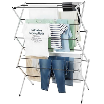 Displays By Jack Portable Collapsible Clothing Dryer Rack, Foldable Drying Rack for Clothes, Lingerie, Towels, Linens, Laundry Home Apartment Must Haves, Metal Chrome Finish