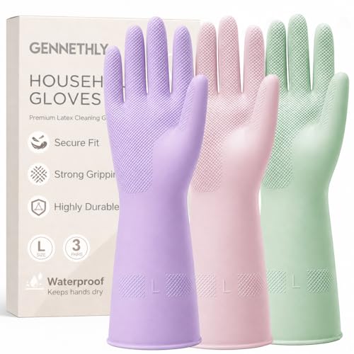 3 Pairs Dishwashing Gloves, Reusable Dish Gloves for Household Cleaning, Waterproof Rubber Dish Washing Glove - color: Lavender+pink+sage Green, size: Medium (3 Pairs)