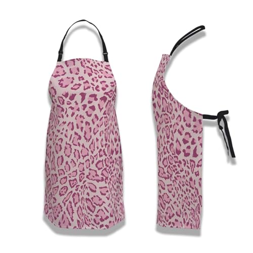 Chef Apron for Men Pink Leopard Funny Aprons for Women for Kitchen Cooking Restaurant BBQ Painting Crafting 27” (W) x 31” (H), Waterproof Aprons - color: Pink Leopard