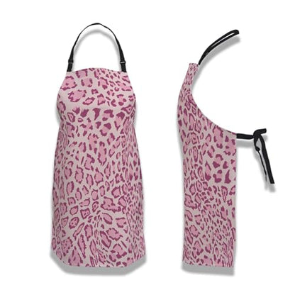 Chef Apron for Men Pink Leopard Funny Aprons for Women for Kitchen Cooking Restaurant BBQ Painting Crafting 27” (W) x 31” (H), Waterproof Aprons - color: Pink Leopard