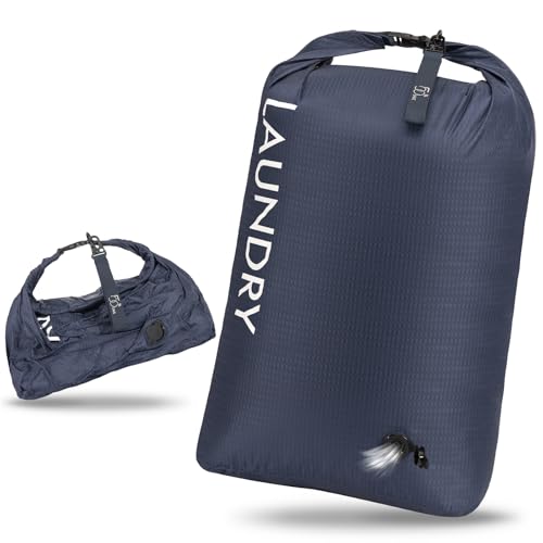 Travel Laundry Bag, Waterproof Compression Storage for Dirty Clothes - color: Navy Blue, size: Large
