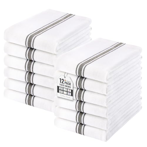 Homaxy 100% Ring Spun Cotton Kitchen Towels 12 Pack, Black Stripe - color: Black Stripe, size: 15" X 25" - 12 Pack