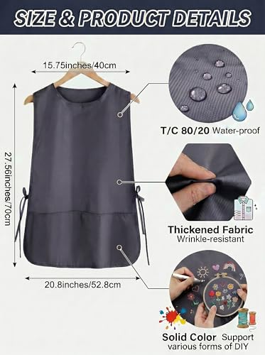 TFTAFAN Cobbler Apron Unisex Waterproof Apron with 2 Deep Pockets Art Smock for Painting Cleaning Artiest Apron work kitchen - color: Gray