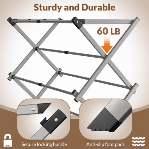 Collapsible Floor Drying Rack - Free Standing Accordion Laundry Dryer, Retractable Metal Clothes Hanger with Shoe Storage, Heavy Duty Rustproof Airer for Bathroom, Balcony & Rv - color: Gray, size: 3 Tier