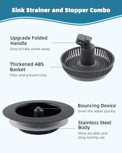 Universal 3 in 1 Kitchen Sink Drain Strainer Stopper Combo, Matteblack - style: Black Metal Shell with Folded Handle Strainer