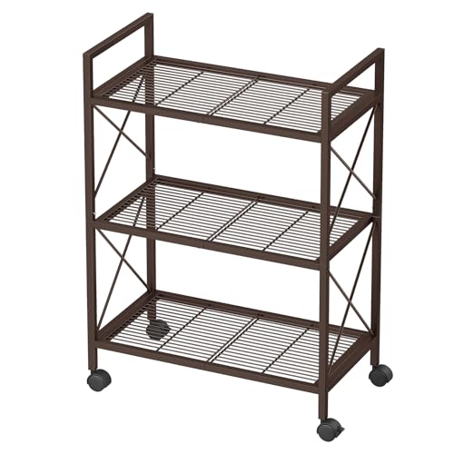 SONGMICS 3-Tier Steel Storage Rack with Wheels, Mesh Shelving Unit - color: Metallic Bronze, size: 3 Tiers (23.6"W)