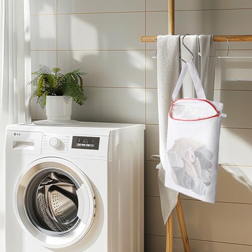 5-Pack Hanging Mesh Laundry Bags with S Metal Hooks, 10x12 Inch - color: 5 PACK, size: 10*12in