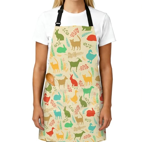 Adjustable Baking Aprons for Women - Cooking Aprons for Women with Pockets, Perfect for Baking Cooking Gradening - color: Animal