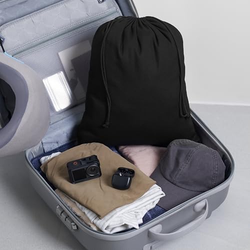 Heavy Duty Cotton Drawstring Bags 4-Pack - 270 GSM Thick Cloth Pouches for Gifts, Travel, Dice, Jewelry, Laundry - Double Drawstring (Rustic Black, 14 x 17 Inches) - color: Rustic Black, size: 14 x 17 Inches