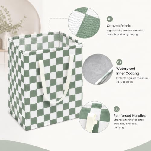 MAIZMZ 3 Pack Sage Green Storage Bins, 14.6"x12.6"x19.7" Waterproof Lining Laundry Baskets for Girls Room, Gifts - color: 3 pack sage green plaid