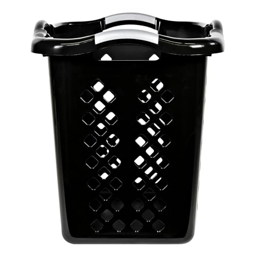 2 bushel laundry baskets with silver handles, black, 2-pack