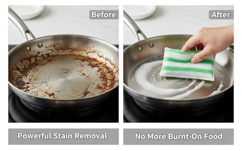 Scrub Sponges for Dishes, Non-Scratch Scrubbing Sponges for Kitchen - Dual-Sided Scouring Pads for Heavy Duty Cleaning - Sustainable Cellulose & Durable Fiber (12Pack)