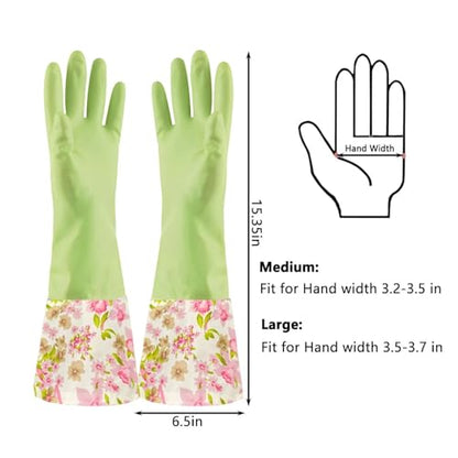 KINGFINGER Rubber Latex Waterproof Dishwashing Gloves for Kitchen,Precision Flocking Household Cleaning Gloves 2 pairs - size: Medium (Pack of 2)