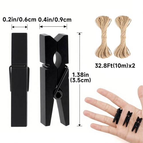 jijAcraft 1.4Inch Mini Clothes Pins - 100Pcs Wooden Clothespins with String - color: Black Black, size: 1.4 inch, 100 pcs