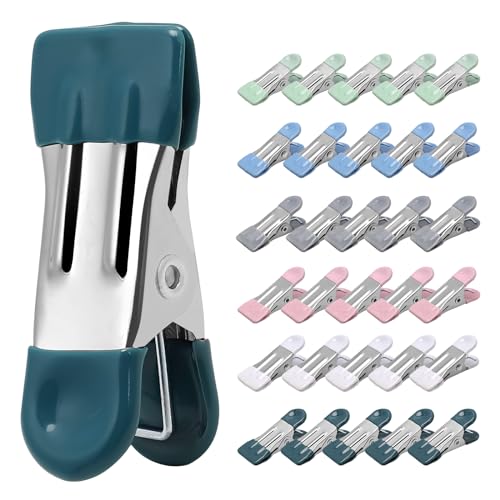 Clothes Pins Heavy Duty, 30 Pack, 2.17 Inch Metal Chip Clips, 6 Colors - color: Colored