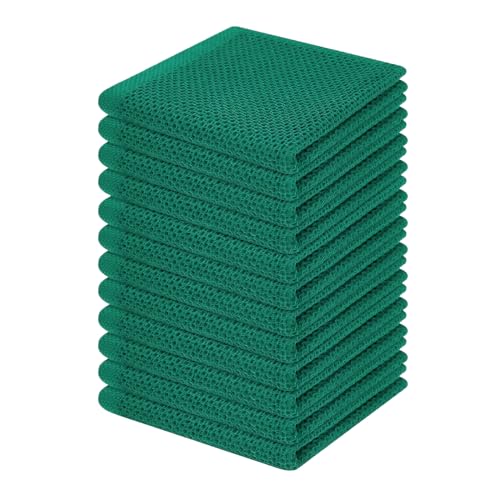 Homaxy 100% Cotton Waffle Weave Kitchen Dish Cloths 12-Pack, Dark Green - color: Dark Green, size: 12 X 12 - 12 Pack