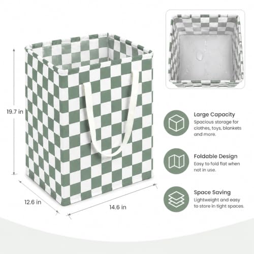 MAIZMZ 3 Pack Sage Green Storage Bins, 14.6"x12.6"x19.7" Waterproof Lining Laundry Baskets for Girls Room, Gifts - color: 3 pack sage green plaid