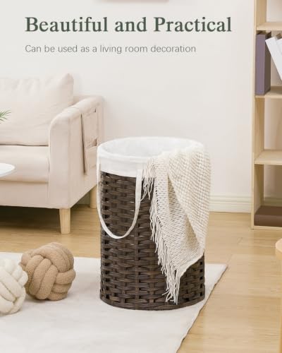 SETVSON Laundry Hamper Laundry Basket Round 19.0Gal (72 L) PE Rattan, Brown - color: Brown, size: 19.0 Gal - 72L