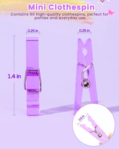 60Pcs Mini Clothespins for Baby Shower Games, Purple Clothes Pins 1.4 Inch - color: Purple Transparent