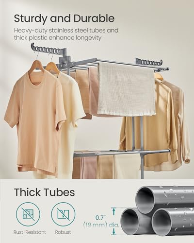 SONGMICS 3-Tier Clothes Drying Rack, Foldable, Rolling, 58.3-Inch Tall - color: Dove Gray, style: 3-Tier