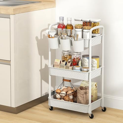 MOYIPIN 3-Tier Plastic Rolling Utility Cart with Handle,White - color: White, size: 3-Tiers with cups