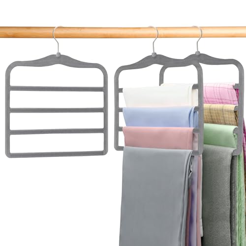 Closet Organizers and Storage, Magic Pants Hangers Space Saving, 4 Tiers Skirt Hangers, Jean Scarf Hangers, Closet Organizer Clothes Hangers, College Dorm Essentials Apartment Essentials-2 Pack - color: Gray, size: 2 Pack