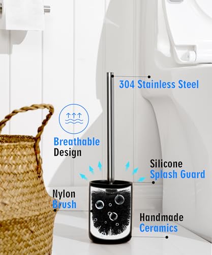 Ceramic Toilet Brush and Holder Set, Toilet Bowl Cleaner Brush - color: Matt Black