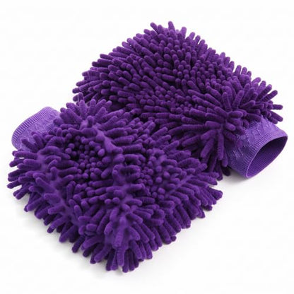 Purple Microfiber Car Wash Mitt – Thickened Chenille Cleaning Glove for Car Windows & Detailing, Dual Use Wet/Dry - color: Purple