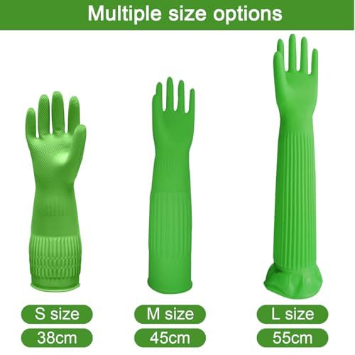 Rubber Gloves for Cleaning with Long Cuffs Waterproof Dishwashing Household Gloves with Grip for Kitchen Bathroom - color: Green, size: Medium