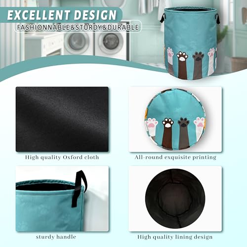 Cat Dog Paw Laundry Basket Foldable Oxford Cloth Hamper 18.9 x16.5" - color: Cute Cat Paws Dog Paw