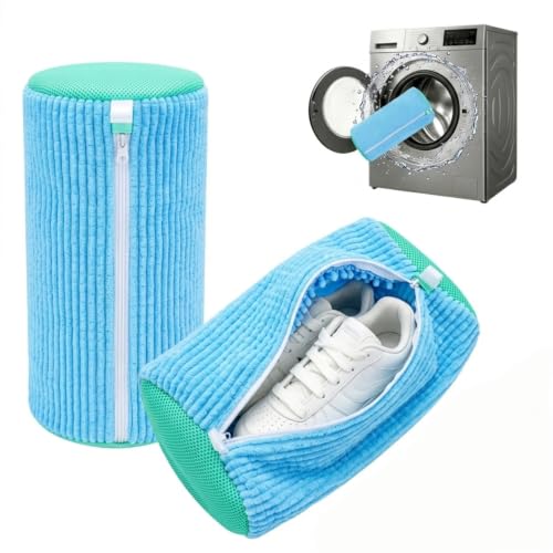 2 Pack Shoe Washing Machine Bag, Works for Washer & Dryer, Reusable Laundry Bag with Self-Locking Zipper, 360° Deep Cleaning for Sneakers and Tennis Shoes (Blue) - color: Blue