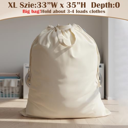 Canvas Laundry Bag 33"Wx 35"H, Extra Large Heavy Duty Hamper Liner,XL Beige - color: Beige, size: XL 33"W x 35"H┃1 Pack