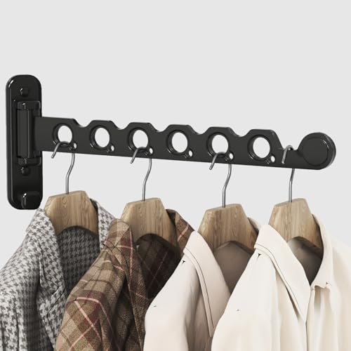 Wall Mounted Clothes Hanger Rack Foldable Drying Rack Hook Folding Indoor for Laundry Room Organization Bedroom Collapsible Racks Perfect for Small Spaces, 6 Hole Black 1 Packs - color: Black, size: Middle 1P