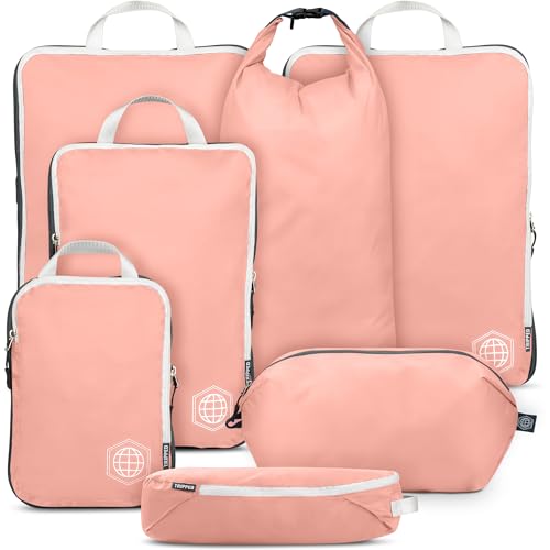 TRIPPED Travel Gear Large Compression Packing Cubes 7-Piece Set for Travel - color: Coral Bloom