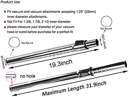 1.25" Metal Vacuum Extension Wand Central Vac Tube Extends to 31.9" - size: 2 Pcs