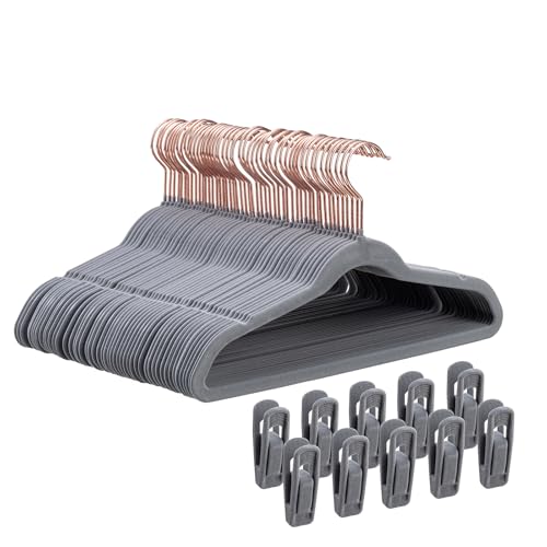 Tonswachic Baby Velvet Hangers 50 Pack - 11 Inch Non-Slip Felt Kids Hanger for Newborn Clothes - Small Toddler Child Hangers Durable for Every Use - 10 Hanger Clips Included, Gray - color: Gray, size: 50 Pack