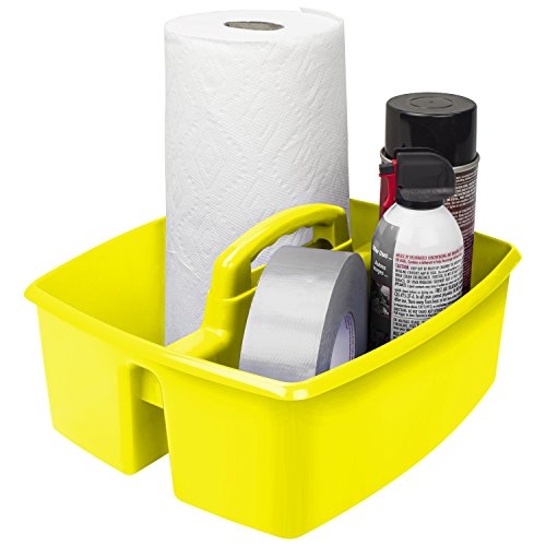 Storex 2-Compartment Large Craft Caddy – Multipurpose Classroom Organizer with Handle, Yellow, 1-Pack (00957C06C) - color: Yellow, size: 1-Pack, style: Large