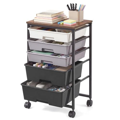 VASAGLE Rolling Cart with Drawers,5 Drawers Storage Cart, Black - color: Black, size: 5 Drawer