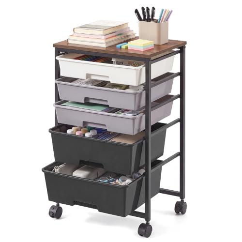 VASAGLE Rolling Cart with Drawers,5 Drawers Storage Cart, Black - color: Black, size: 5 Drawer