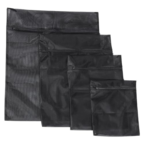 4pcs Mesh Laundry Bags Zipper Heavy Duty Washing Machine Bags Clothing Sweater Undergarment Travel Storage Organizer - color: Black
